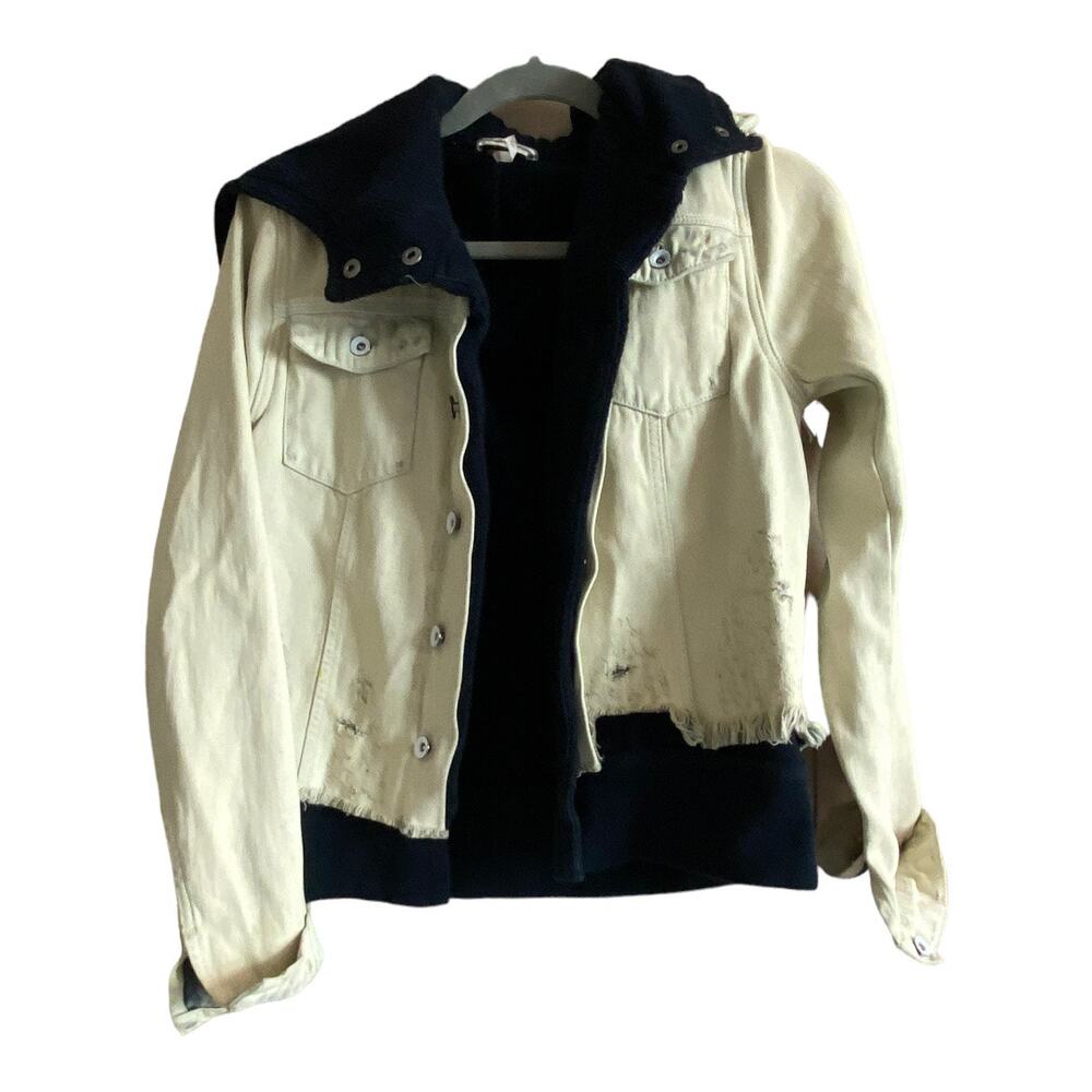 Free people Jean jacket fleece hooded hoody lined womens size small s FP